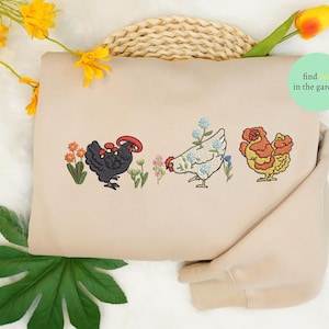 Hen Chicken Mama Floral Embroidered Sweatshirt, Hen Chicken Embroidered T-Shirt, Mama Gift, Mother&#39;s Day Sweatshirt, Chicken Sweater