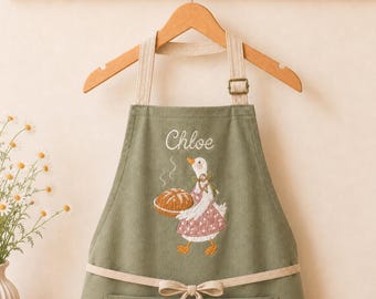 Personalized Goose Apron, Custom Name Baking Apron, Cottagecore Kitchen Apron, Goose Baker Gift