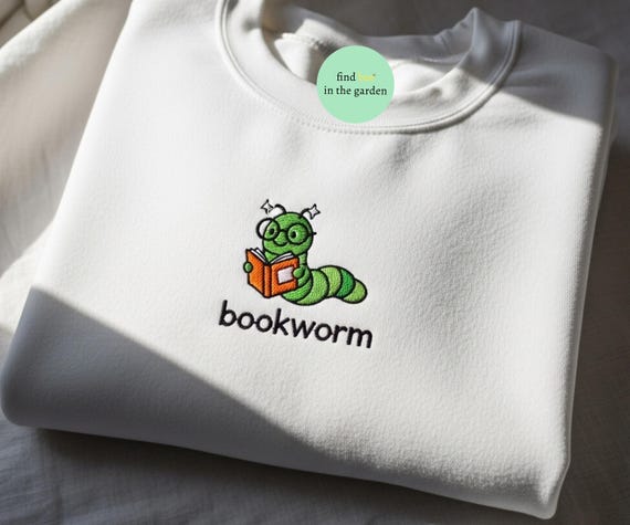 Bookworm Embroidered T-Shirt, Cozy Book Lover Tee, Book Club Reading Shirt, Literature Aesthetic Top, Gift for Librarian or Reader Girl