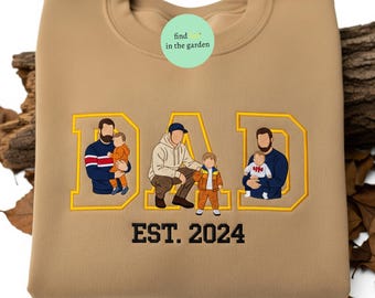 Camiseta personalizada bordada com foto para o Dia dos Pais, moletom personalizado com retrato do pai, presente para o Dia dos Pais, camiseta personalizada para ele ou marido.