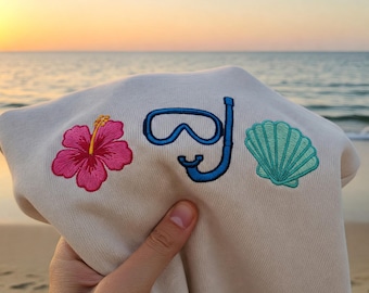 Seashell Embroidered Sweatshirt Tee, Beach Lover Shirt, Summer Coastal T-Shirt