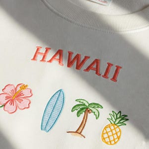Embroidered Hawaii Crewneck, Aloha State Sweatshirt, Palm Tree Shirt, Honolulu Beach Shirt, Cozy Tropical Gift, Hawaii Hoodie, Vacation Gift