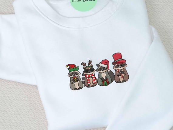 4 Cute Raccoon Christmas Embroidered Sweatshirt, Raccoon Lover Embroidered T-Shirt, Raccoon Valentine Sweatshirt, Couple Matching Raccoon