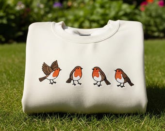 Felpa ricamata con uccello pettirosso, maglietta carina per amanti degli uccelli, maglietta per amanti della natura, maglietta per amanti degli animali, maglietta vintage per birdwatching