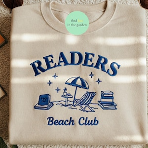 Reader Beach Club Embroidered Sweatshirt, Coastal Bookish Crewneck, Spicy Book Lover Gift, Cute BookTok Summer Reading Shirt