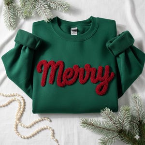 Sudadera de hilo personalizada, sudadera de hilo de chenilla alegre, sudadera navideña para mujer, tendencia navideña, regalos personalizados, camiseta navideña
