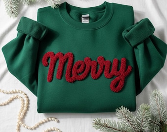 Aangepast garensweatshirt, vrolijk chenillegarensweatshirt vakantiesweater dames kerstmis nu trending gepersonaliseerde geschenken vakantieshirt