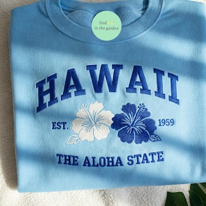 Embroidered Hawaii Sweatshirt, Rainbow Aloha Crewneck, Cozy Beachy Embroidered Sweater, Ocean Gift, Hawaii Travel Hoodie