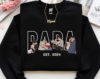 Individuell gesticktes Papa Shirt, personalisiertes Vater T-Shirt, Papa Brodé T-Shirt, Papa gesticktes Geschenk, Vatertags-Porträt-Shirt für ihn
