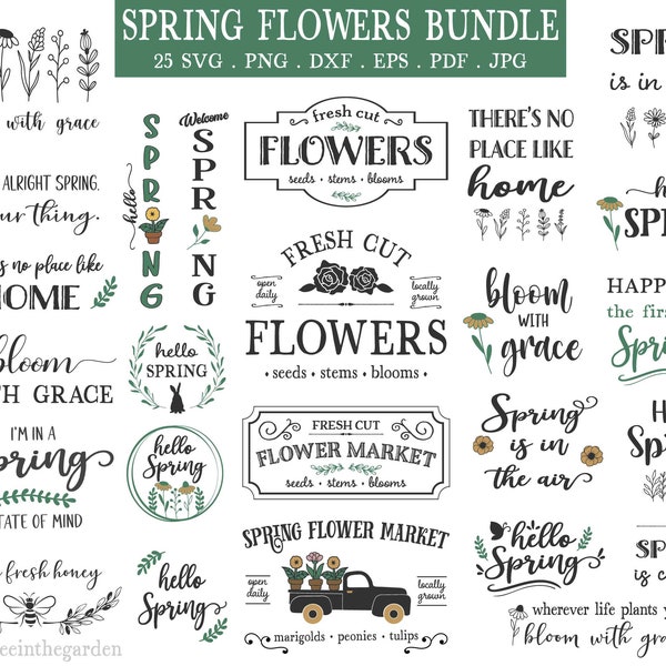 Spring Svg Bundle, Flower svg, Spring svg, Easter svg, Spring Flower svg, Farmhouse svg, Bunny svg, Cottagecore Decor svg, SVG Files Cricut