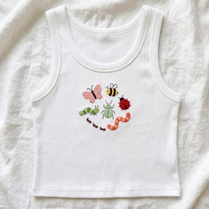 Summer Insects Embroidered Tank Top, Cute Bug Lover Shirt, Butterfly Bee Ladybug Tank, Cottagecore Cami Top, Nature Lover Gift