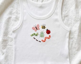 Summer Insects Embroidered Tank Top, Cute Bug Lover Shirt, Butterfly Bee Ladybug Tank, Cottagecore Cami Top, Nature Lover Gift