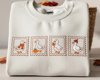 Embroidered Ghost Duck Stamp Halloween Sweatshirt, Cute Duck Fall Shirt, Spooky Season Duck Shirt, Funny Halloween Duck, Ghost Ducks Sweater
