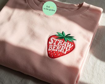 Embroidered Strawberry Shirt, Cute Cottagecore Fruit Tee, Aesthetic Summer T-shirt for Women, Kawaii Berry Gift, Soft Girl Style Tee