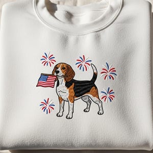 Beagle 4th of July Shirt, Embroidered Dog Mom Patriotic Tee, USA Flag Sweatshirt, Independence Day Gift, Custom Dog Breed Top