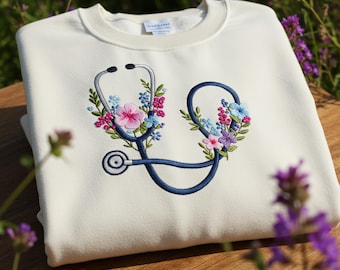 Floral Stethoscope Embroidered Shirt, Nurse Sweatshirt, Medical Worker Gift, Custom Nurse Gift, RN Graduation Shirt, Nurse Life Sweater