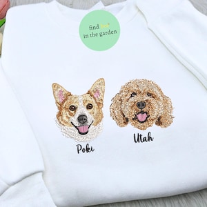 写真を使ったカスタム2ペット刺繍スウェットシャツ、カスタム犬用セーター、ペットの飼い主への刺繍猫クルーネックギフト、猫好きへの犬のお母さんへのギフト