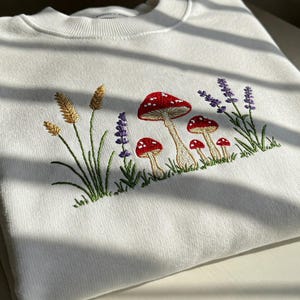Embroidered Mushroom Sweatshirt | Cottagecore Crewneck | Botanical Embroidery Hoodie | Wildlife Forest Sweater | Camping Gift for Her