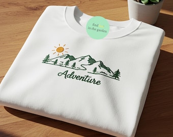 Adventure Mountain Embroidered Sweatshirt, Hiking Outdoors Nature Lover Shirt, Minimalist Camping Crewneck, Unisex Embroidered Tee