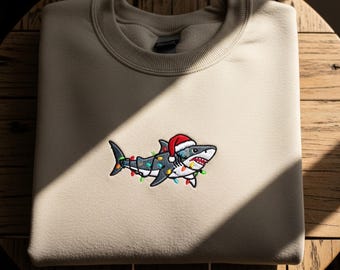 Weihnachtshai bestickt. Sweatshirt WeihnachtsHai Rundhalsausschnitt Lustiger Hai-Liebhaber Pullover Hässliche Weihnachten Urlaub Hai Pullover Geschenk für Frauen