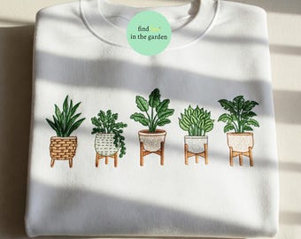 Moletom bordado com plantas de interior, camiseta para amantes de plantas, camiseta de jardinagem, moletom para mães de plantas, presente para o Dia das Mães
