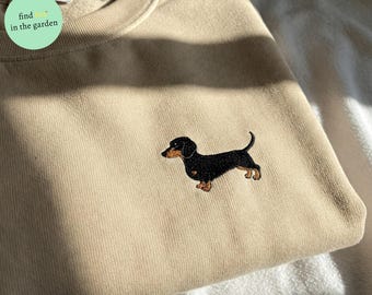 Mini Dachshund Embroidered Shirt, Doxie Lover Tee, Wiener Dog Shirt, Cute Sausage Dog Gift, Embroidered Dog Mom T-Shirt for Dog Mama