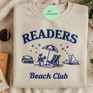 Reader Beach Club Embroidered Sweatshirt, Coastal Book Girl Crewneck, Cute Summer Reading Shirt, Book Lover Gift for Her