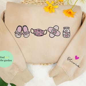 Nurse Embroidered Sweatshirt, Nursing Student Scrub Life Embroidered Sweater, Name On Sleeve Embroidery, Heart Embroidery, Nurse Week Gift