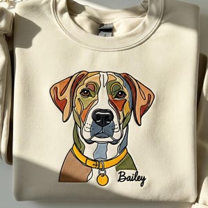Custom Dog Portrait Sweatshirt with Name Embroidery, Colorful Pet Face Design, Personalized Gift for Dog Moms and Owners