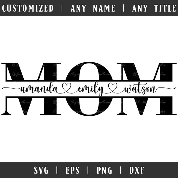 Mom with Names svg, Mom Split SVG, Personalized Mom SVG, Mom Monogram Split svg, , Mom Split Name Frame svg, Mothers Day svg, SVG for Cricut