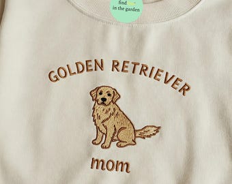 Embroidered Golden Retriever Mom Sweatshirt, Dog Lover Crewneck, Custom Pet Owner Shirt, Golden Dog Embroidery Gift, Cozy Dog Mom Sweater