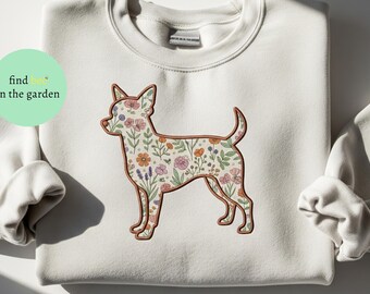 Chihuahua Mom besticktes Shirt, Hundemama Wildblumen T-Shirt, süßes Geschenk für Chihuahua-Liebhaber, Hundemutter Shirt für Hundevater-Liebhaber