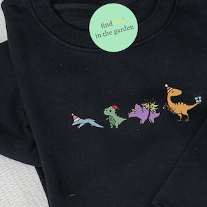 Dinosaur Squad Christmas Embroidered Sweatshirt, Family Gathering Match Up Embroidered T-Shirt, Dinosaur Embroidered Crewneck, Dinosaur Gift