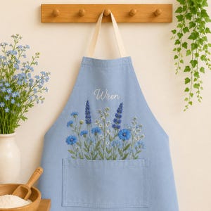 Personligt broderat förkläde med vildblommor, anpassat blommigt förkläde, present till trädgårdsmästare