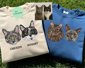 Maglietta personalizzata con ricamo del volto del tuo animale domestico, maglietta personalizzata con ritratto di cane o gatto da foto, regalo per gli amanti degli animali, maglietta personalizzata per mamma e papà