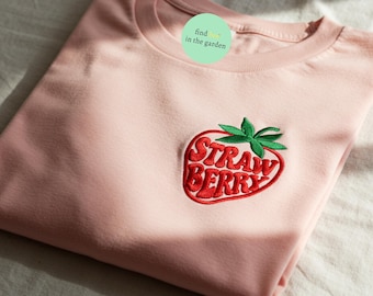 Embroidered Strawberry Shirt, Cute Fruit Aesthetic Tee for Women, Y2K Cottagecore Summer Shirt, Kawaii Berry T-shirt, Trendy Gift Idea