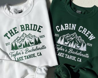 Custom Camp Bachelorette Sweatshirt Personalized Crewneck for Bridal Party, Embroidered Lake Bach Hiking Shirt, Cabin Wedding Weekend Tee