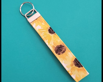 Sunflower Key Fob, Key Chain Wristlet, Fabric Key Chain