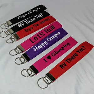 RV Key Chain Wristlet, Camping Fabric Key Fob, RV There Yet, Happy Camper, Happy Glamper, Let's Roll