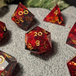 Translucent Dark Red Sharp Edge DND Dice Set