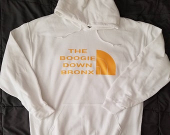 Brand  New White  XL &quot;The Boogie Down Bronx&quot; 100% Cotton Hoodie.