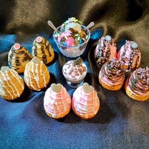 Miniature Mini Cream Cakes and Ice Cream Sundaes! (Not real/edible)