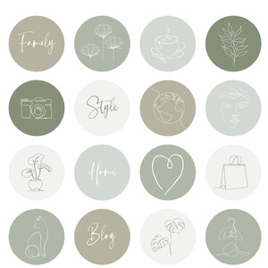 Pack d'icônes d'histoires Instagram ton vert sauge, pochettes de surlignage IG style de vie bohème pour les histoires, icônes minimalistes vert clair en paquet
