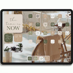 App icons Pack Earth Tones Tablet Theme, Boho Homescreen with Green and Beige Icon Cover, Wallpapers and Widgets