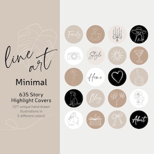 Minimalist Line Art Highlight Icons, Hand Drawn Beige Black and White Story Icon Covers