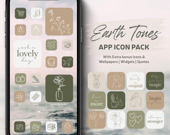 Earth Tone App Icons: Beige Green Phone Theme (Digital Download)