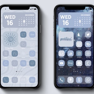 Minimal Blue App Icon Pack for iPhone IOS Home Screen, Aesthetic Pastel Blue Icons, Neutral Light Blue icon Theme, Personalize iPhone Screen