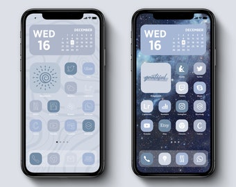 Minimal Blue App Icon Pack für iPhone IOS Startbildschirm, ästhetische pastellblaue Symbole, neutrales hellblaues Symbolthema, iPhone-Bildschirm personalisieren