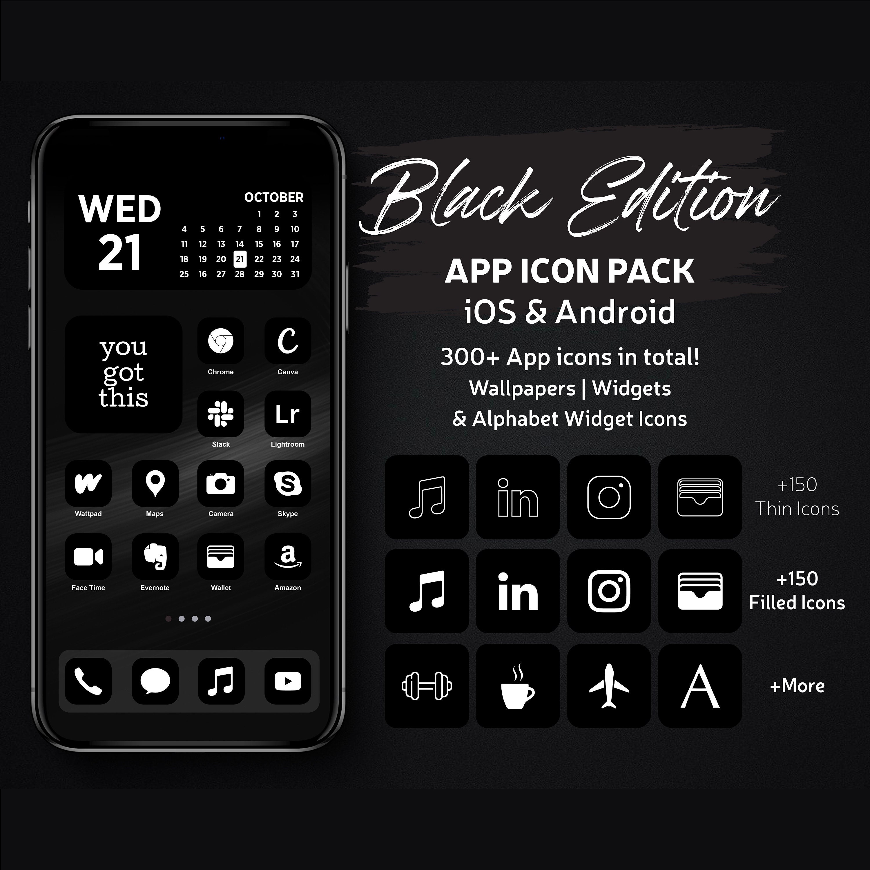 Cute Cats Black Edition iPhone Icons Bundle