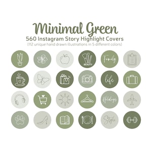 Couvertures Instagram minimalistes esthétiques vertes, icônes de l'histoire marquantes du mode de vie, couverture Instagram dessinée à la main, faits saillants de l'histoire vert tendre